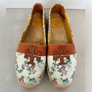 Tory Burch Weston Flat Espadrille Printed Canvas Size 8.5 French Paisley Floral
